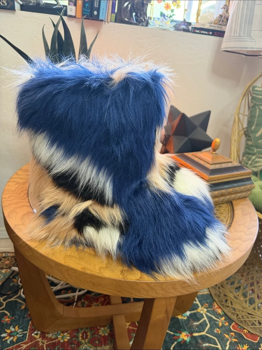 Y2K Faux Fur Patchwork  Boots Women’s Size 12 Festival Goth
